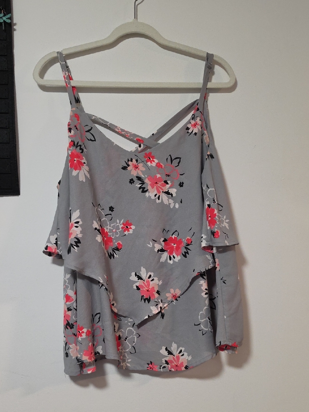 Torrid 1, Gray Floral Layered Tank Top with Pink Accents